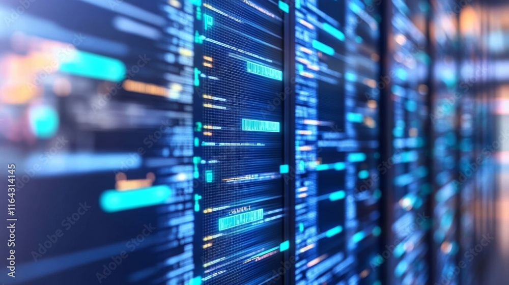 Abstract Data Visualization with Digital Code Patterns in Neon Blue and Black, Representing High-Tech Systems and Advanced Computing Environments Abstract Data Visualization with Digital Code Patterns in Neon Blue and Black, Representing High-Tech Systems and Advanced Computing Environments