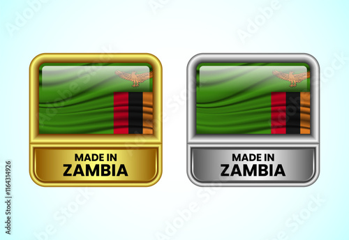 Free Download Made in Zambia label icon in gold and silver color. Flag icon set for business - GFXLoad