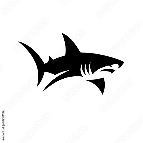Black shark silhouette in aggressive pose on white background