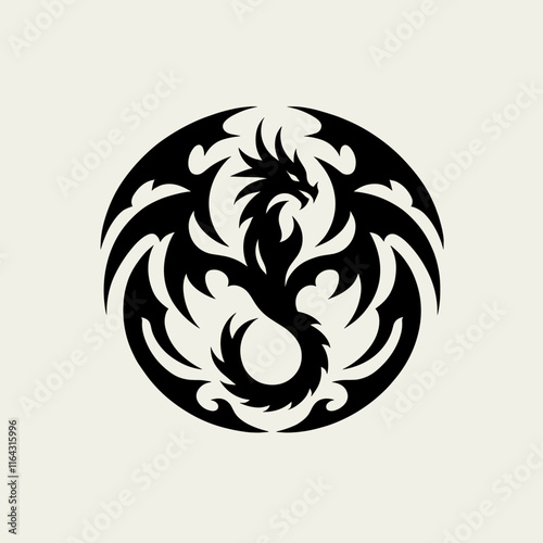  Black tribal dragon silhouette in circular design
