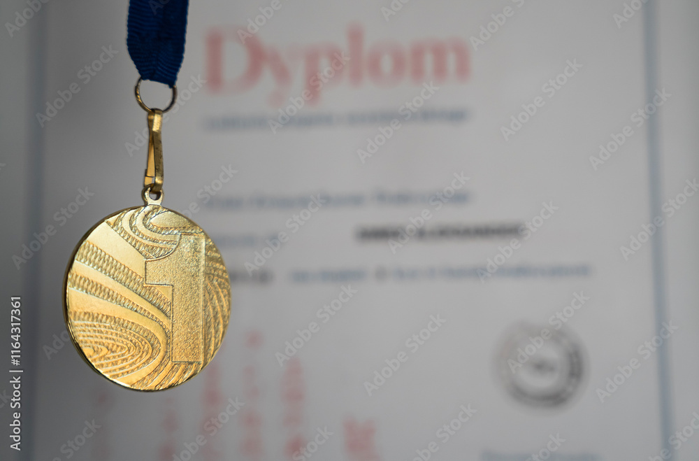 złoty medal za zdobycie pierwszego miejsca w tle dyplom