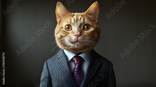 The Dapper Cat: A feline in a pinstripe suit, exuding confidence and style. photo