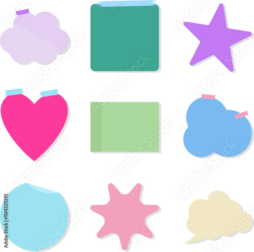Set of realistic pastel colored blank reminder note with adhesive tape and shadow isolated on white background
