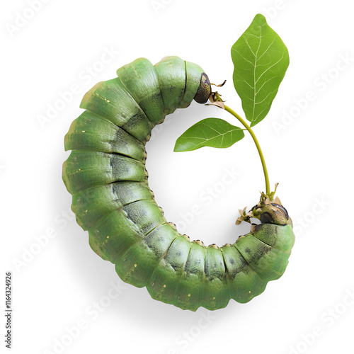 Green Caterpillar with Leave son a Transparent Background photo