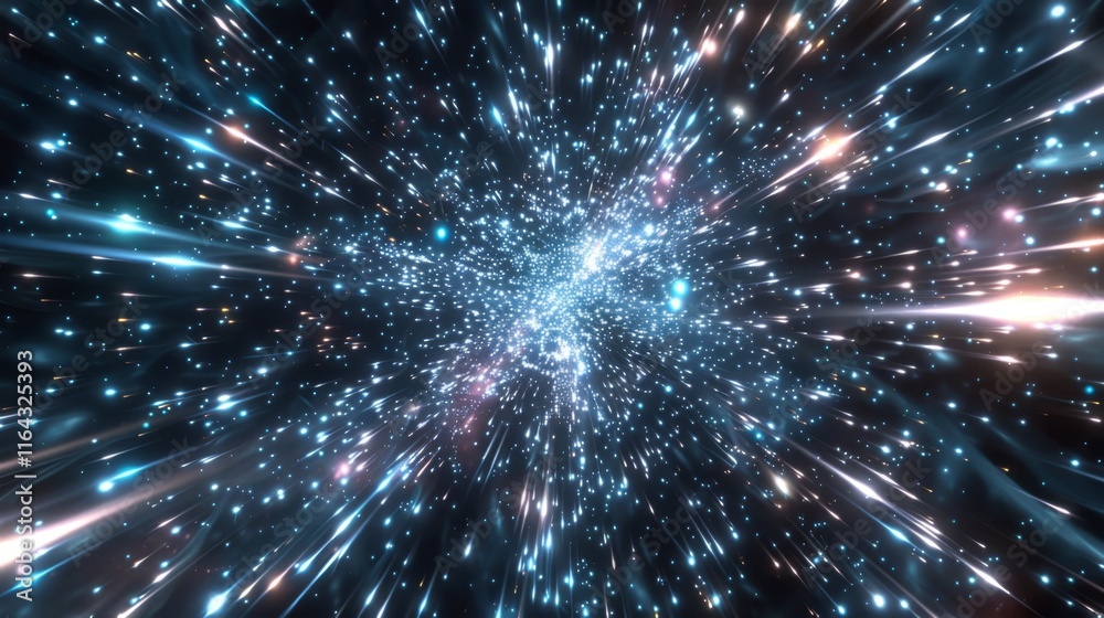 Naklejka premium A bright blue galaxy with many stars and a few red and yellow ones. The stars are scattered all over the galaxy