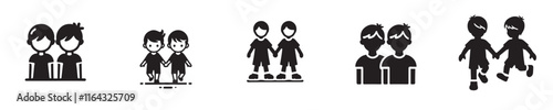 Vector collection of icons of a person with his best friend