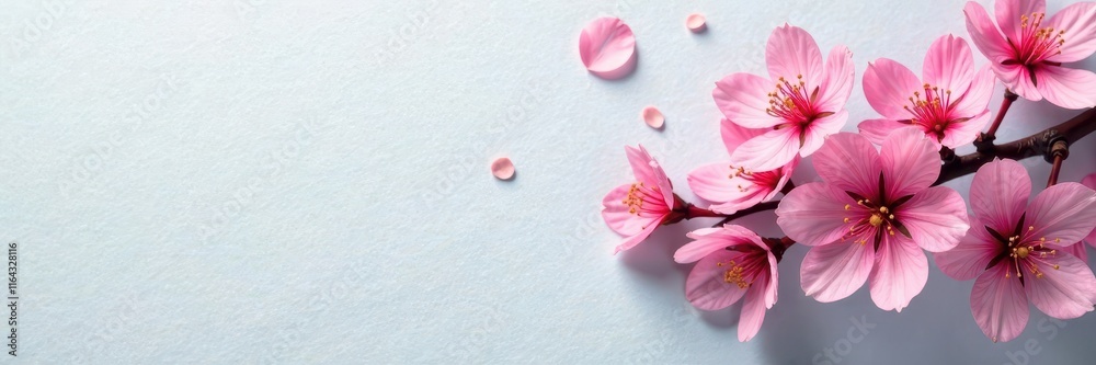 A bouquet of blooming cherry blossoms on a light gray paper background, paper background, soft pink hues A bouquet of blooming cherry blossoms on a light gray paper background, paper background, soft pink hues
