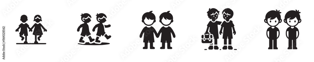 Vector collection of icons of a person with his best friend Vector collection of icons of a person with his best friend