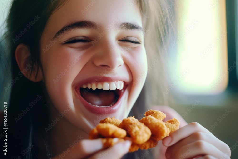 A young child enjoying crispy fried snacks A young child enjoying crispy fried snacks