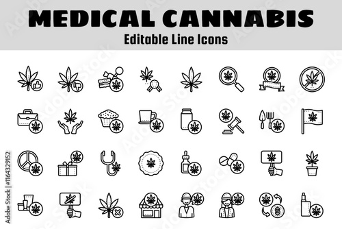 Medical cannabis outline icon set