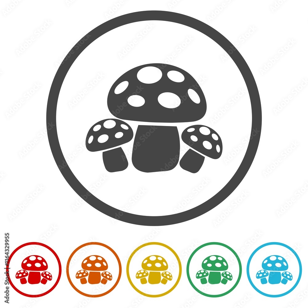 Mushroom icon. Set icons in color circle buttons Mushroom icon. Set icons in color circle buttons