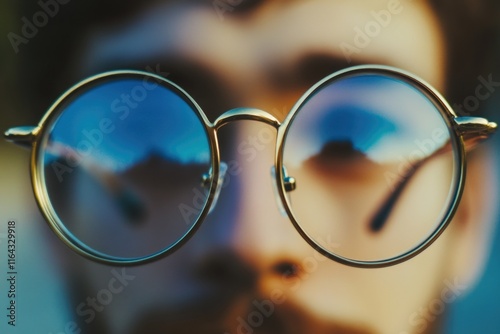 A close-up shot of someone wearing glasses photo