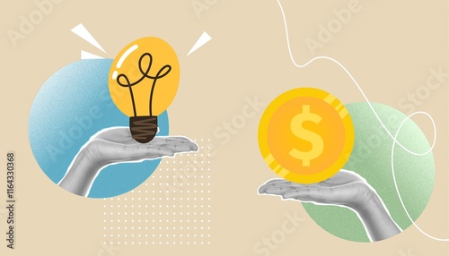 Collage on the theme of idea. An idea for a successful business. A win-win strategy plan. The team comes up with a plan of action. business plan. collage. work. office. light bulb. idea.