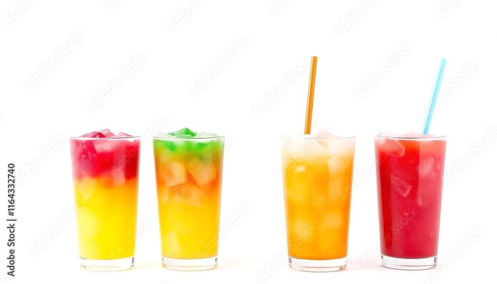 cups with rainbow colored slush ice drinks, row on white background cups with rainbow colored slush ice drinks, row on white background