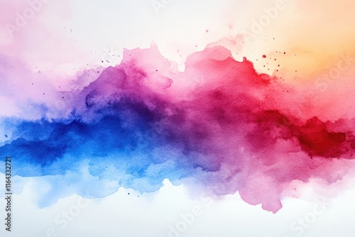 A beautiful watercolor painting of a red and blue cloud with soft, wispy clouds against a bright blue sky