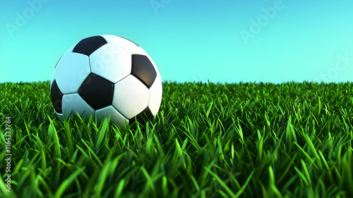 soccer ball on green grass 3D illustration