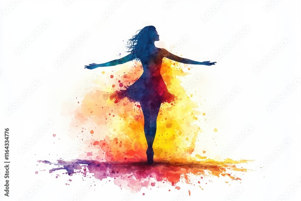 Fototapeta premium A watercolor illustration of a woman with her arms outstretched, perfect for use in inspirational or motivational contexts