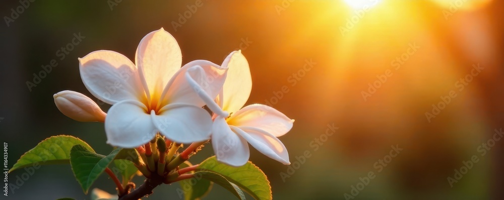 Fototapeta premium Jasmine flowers, bathed in warm sunset light, delicate petals, aroma, garden