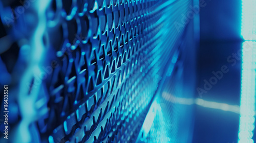 Advanced Cybersecurity Technology in Telecom Server Room with Blue Glow and Secure Environment.