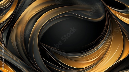 A luxurious abstract background blending deep black and rich gold hues, featuring swirling patterns and soft gradients. 