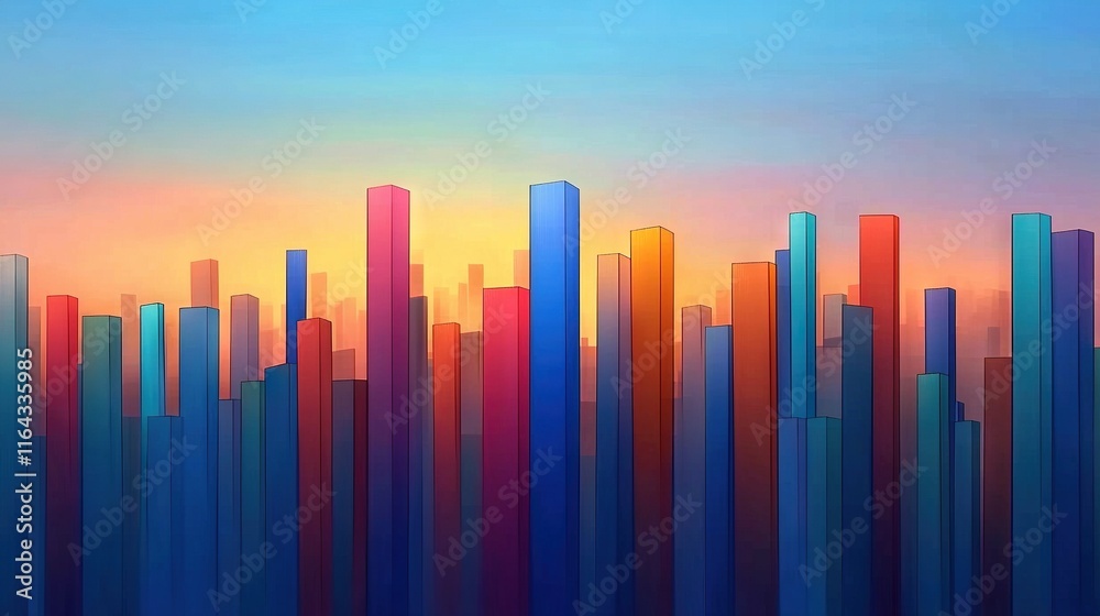 Fototapeta premium Cityscape at Sunset with Blue Sky in Foreground