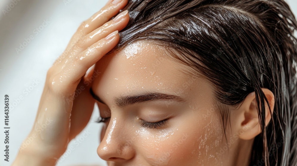 Naklejka premium woman washing her hair