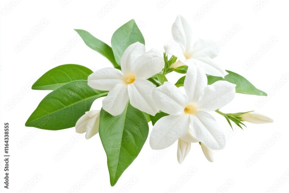 Fototapeta premium A bouquet of white flowers surrounded by green leaves