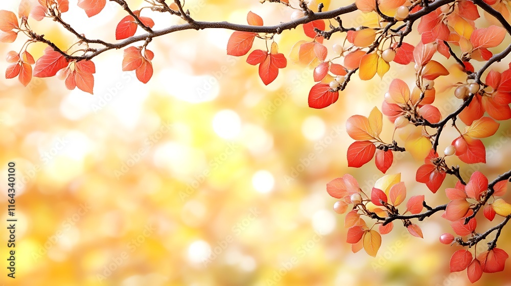 Autumn Branch With Red And Orange Leaves Against A Soft Background Autumn Branch With Red And Orange Leaves Against A Soft Background