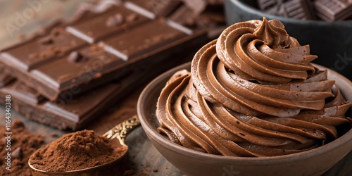 Close-up of whipped chocolate cream in Mocha Mousse color, showcasing rich ganache texture, ideal for dessert and confectionery concepts.