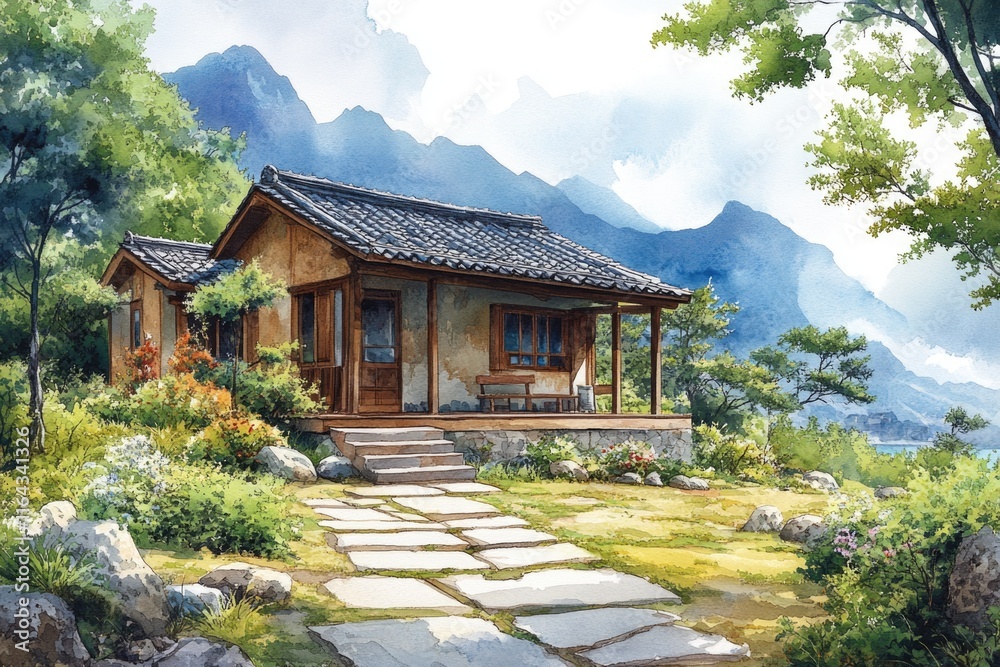 A mountain home surrounded by trees and peaks A mountain home surrounded by trees and peaks