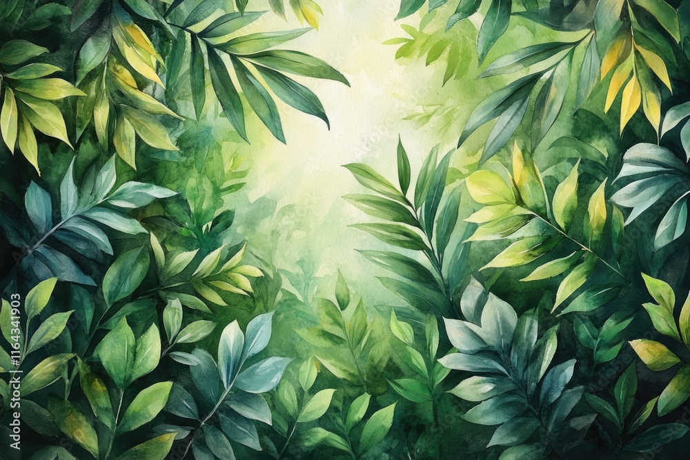 A serene forest scene with lush green leaves and calm atmosphere A serene forest scene with lush green leaves and calm atmosphere