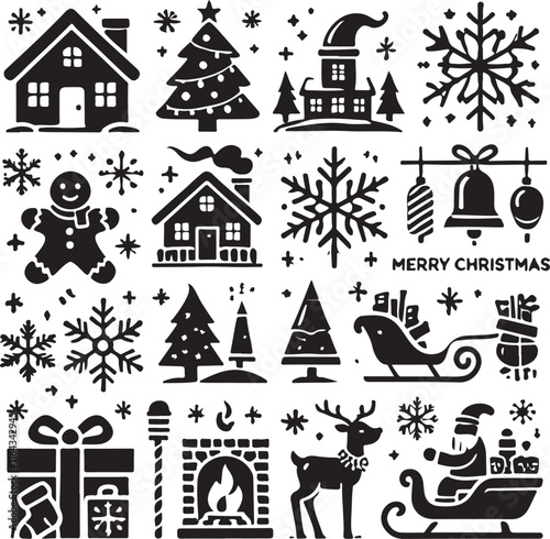 Marry Christmas icon silhouette vector with white background