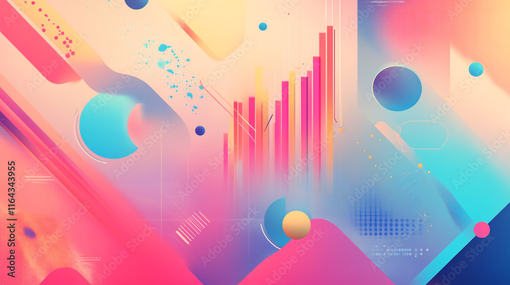 illustration of business data analysis with abstract geometric lines and shapes, business concept abstract background with colorful charts, graphs, data, and business reports.