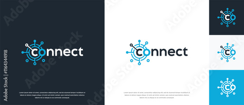 Technology connection logo design. Technology connection logo template. Technology logo symbol icon