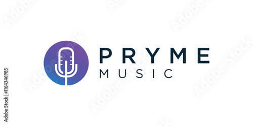 The mic logo icon in a simple negative space circle. Logos, icons, illustrations, symbols.