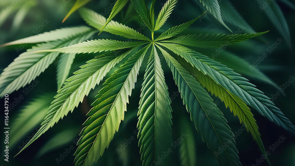 Fototapeta premium Cannabis leaf background. Marijuana cultivation in the home. Cannabis grow operation.