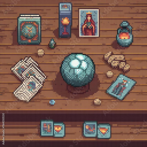 Pixel art table with cards and more cards