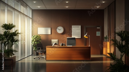 Modern Office Interior with Sunlight and Plants