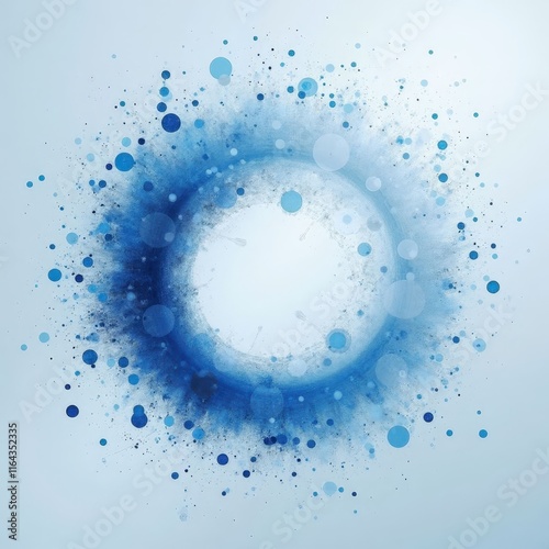 Blue circle with dispersed dots and smudges photo