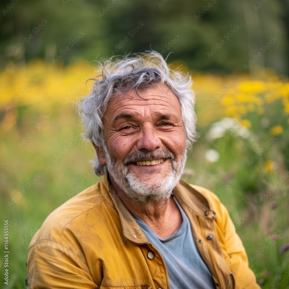 Happy Senior Man in Field of Wildflowers Happy Senior Man in Field of Wildflowers