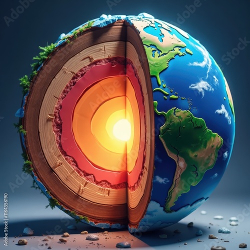 Obraz na płótnie Cross-section view of Earth with layers and a glowing core. w salonie