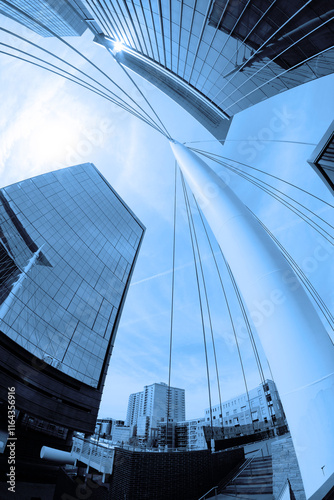 Denver Union Station Cable Suspension Bridge Tower Reflection photo