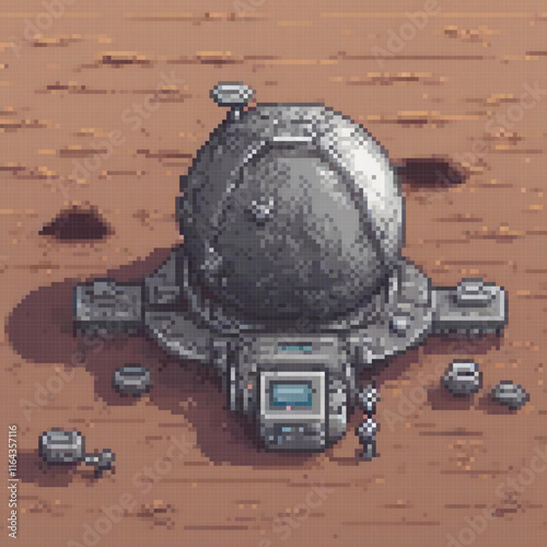 Pixel art spaceship on Mars surface