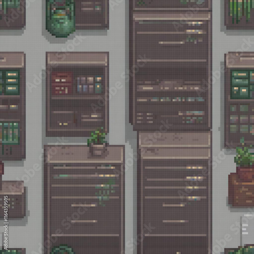 Pixel art depicting a server room with multiple servers