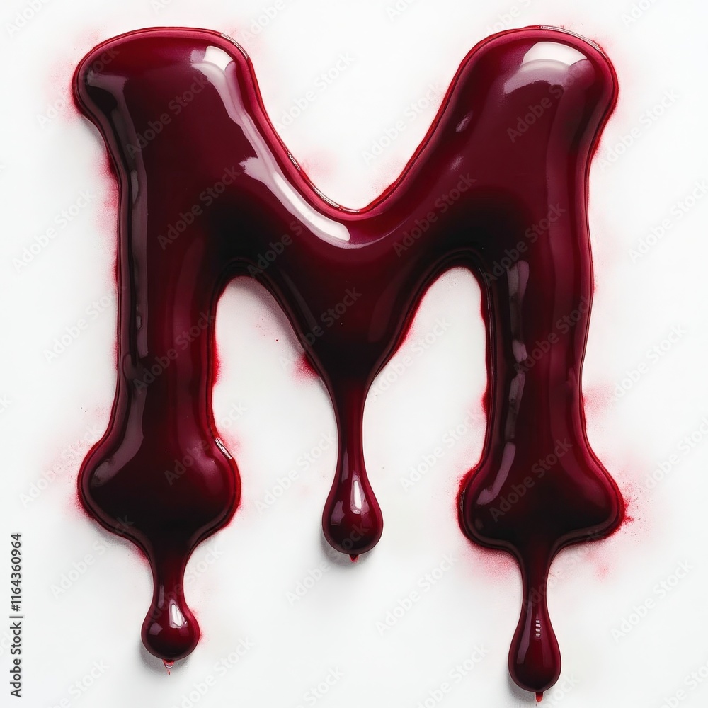 Fototapeta premium Letter M in red liquid with dripping effect