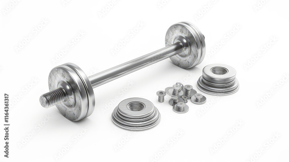 A set of adjustable dumbbells with various weights for strength training. isolated on white background A set of adjustable dumbbells with various weights for strength training. isolated on white background