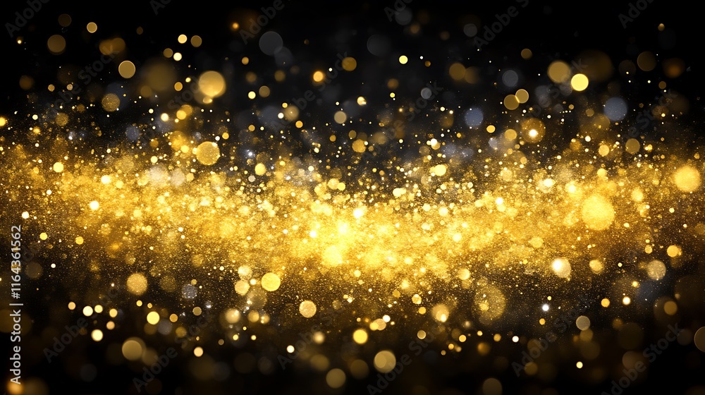 Golden Glitter Sparkles on Black Background