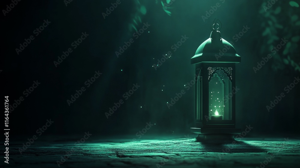 Illuminated Lantern in Mystical Night Setting Illuminated Lantern in Mystical Night Setting