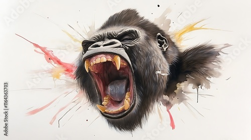 Roaring Gorilla: Expressive Watercolor Portrait AI Generated photo