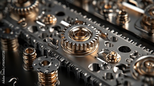 Wallpaper Mural Close-up View of Intricate Metallic Gears and Mechanical Components in a Complex System, Highlighting Precision Engineering and Industrial Design Torontodigital.ca